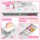 Kid vanity table set with removable mirror, spacious white tabletop, and 2 large storage drawers for organized play.
