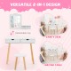Kid vanity table set in white with removable mirror, large storage drawers, and sturdy pine wood legs for versatile use.