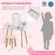 Kid vanity table set in white with mirror, large storage drawers, and sturdy pine legs for kids aged 3-7 years.