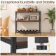 3-shelf industrial kitchen island in rustic brown with metal frame, adjustable foot pads, and bottom wine rack for.