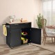 Heavy duty rolling kitchen cart in black with rubber wood top, featuring two drawers and double doors for versatile.