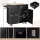 Heavy duty rolling kitchen cart in black with rubber wood top, featuring 2 drawers and lockable casters for easy.