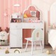 Kids vanity table set with cloud-shaped mirror, storage drawers, and matching chair, perfect for playroom or bedroom.