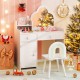 Kids vanity table set in white with cloud-shaped mirror, open shelf, and matching stool for playroom or bedroom use.