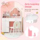 Kids vanity table set with cloud-shaped mirror, open shelf, and anti-toppling design for safe use in playrooms or.