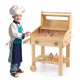 Kids wooden barbecue grill playset with food accessories, wheels, and a realistic BBQ experience for imaginative play.