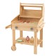 Kids wooden barbecue grill playset with wheels, featuring 25 BBQ accessories for imaginative outdoor cooking fun.