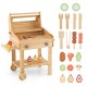 Kids wooden barbecue grill playset with 25 accessories, natural wood finish, ideal for pretend play in playrooms or.