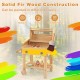 Kids wooden barbecue grill playset in natural fir wood with 25 accessories, perfect for imaginative outdoor play.