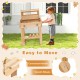 Kids wooden barbecue grill playset with wheels and handle, featuring 25 BBQ accessories for imaginative play.
