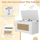 Kids rattan toy storage box with flip top lid, safety hinge, and cut-out handle for easy access and organization.