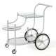 Kitchen rolling bar cart with tempered glass shelves, metal frame, and wheels for easy mobility, ideal for restaurants.