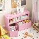 Pink kid toy storage cabinet with three wheeled drawers, large storage space, and a smooth, waterproof surface for easy.