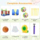 Inflatable bouncer with jumping area, 480W blower, basketball, ocean balls, and accessories for kids aged 3-10.