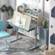 Kids study desk with adjustable height and angle, featuring a hutch and large drawer for organized storage.
