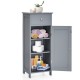 Gray wooden cabinet with a single door and adjustable shelves, ideal for kids' room storage and organization.