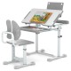Kid's study desk and chair set in gray with adjustable height, tiltable desktop, and book stand for versatile learning.