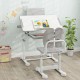 Gray kid's study desk and chair set featuring a partition drawer, cup holder, and pen slot for organized workspace.