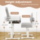 Height adjustment feature of the gray kid's study desk and chair set, showcasing 9 desk and 5 chair positions for.