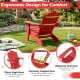 Red kids Adirondack chair with tilted high backrest and widened armrests, perfect for outdoor relaxation and support.