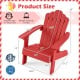Red kids Adirondack chair showing detailed dimensions and design features, ideal for outdoor use and children's comfort.
