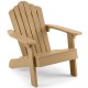 Kids Adirondack chair in brown with tilted high backrest, made of all-weather HIPS material, perfect for outdoor use.