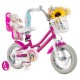 Kids bike with 12-inch wheels, training wheels, and dual brake system, perfect for 3-4 years old, in pink with a basket.