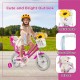 Kids bike with 12-inch wheels, training wheels, and a colorful basket, perfect for safe riding and fun for ages 3-4.