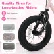 Close-up of the 12-inch kids bike tire showcasing wear resistance and shock absorption for safe riding on various.
