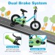 Kids bike with dual brake system, 12-inch blue frame, training wheels, and enclosed chain guard for safe riding.
