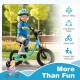 Kids bike for ages 3-7 with 12-inch blue frame, detachable training wheels, and dual brake system for safe riding.