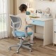 Kids desk chair in blue with adjustable height, armrests, and footrest, designed for comfort and ergonomic support.