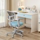 Blue kids desk chair with a padded seat cushion, adjustable footrest, and mesh backrest for enhanced comfort and.