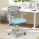 Blue kids desk chair featuring a swivel seat and wide footrest, perfect for growing children and ergonomic study.