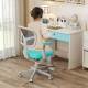 Kids desk chair in green with adjustable height, armrests, and footrest, designed for comfort and ergonomic support.