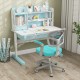 Kids study chair in green with adjustable height, armrests, and footrest, designed for comfort and ergonomic support.