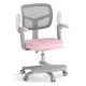 Pink kids desk chair featuring a padded seat cushion and wide footrest for comfort, with an adjustable height design.