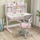 Kids study chair in pink with adjustable height, armrests, and footrest, designed for comfort and ergonomic support.