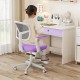 Kids desk chair in purple with adjustable height, armrests, and footrest, designed for comfort and ergonomic support.