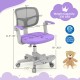 Purple kids desk chair with swivel seat and wide adjustable footrest, designed for growing children’s comfort and.