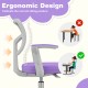 Kids desk chair in purple with ergonomic design, adjustable height armrests, and footrest for comfortable study.
