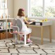 Kids desk chair in pink with dual back support, adjustable height, and sturdy frame, perfect for studying and reading.
