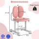 Kids desk chair in pink with adjustable height, dual back support, and sturdy metal frame for ergonomic comfort.