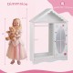 Kids dress-up storage wardrobe with mirror, open hanging rack, and charming roof design for organizing costumes.