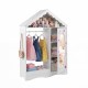 Kids dress-up storage wardrobe with roof design, open hanging rack, and full-length mirror for organizing clothes and.