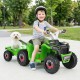 Kids electric ATV quad car in green with detachable trailer, perfect for outdoor fun and motor skill development.