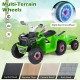 Green 6V kids electric ATV quad car with detachable trailer and multi-terrain wheels for outdoor fun on various.