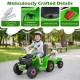Kids electric ATV quad car in green with detachable trailer, featuring easy-to-grip handles and treaded foot pedal.