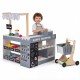 Kids grocery store playset in gray with shopping cart, checkout counter, and interactive accessories for imaginative.