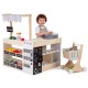Kids grocery store playset with shopping cart, featuring a checkout counter, scanner, and organized display shelves for.